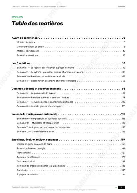 Page du sommaire du guide