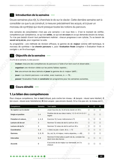 Page du bilan des compétences de la semaine 12